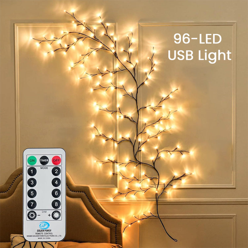 π―οΈβ¨ Warm White LED Branch Light β Flexible Christmas Wall Decor with 8 Lighting Modes