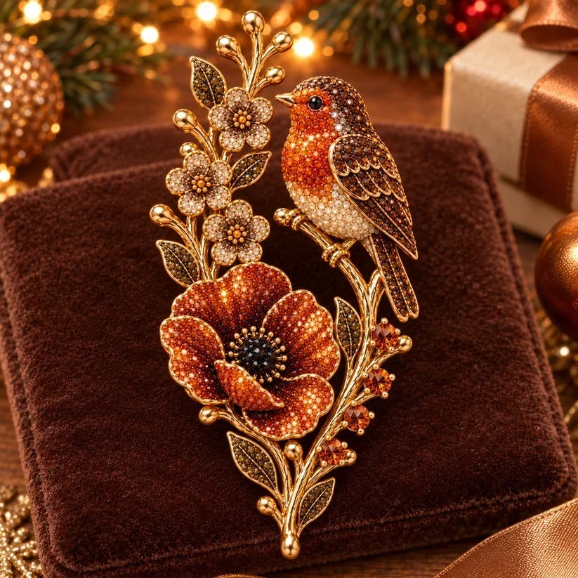 π¦πΊ Robin & Poppy Crystal Brooch β Vintage Woodland Sparkle