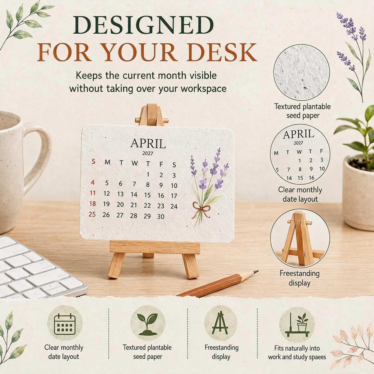 🌱 2027 Seed Paper Calendar — Plantable Eco-Friendly Gift with 12 Botanical Designs
