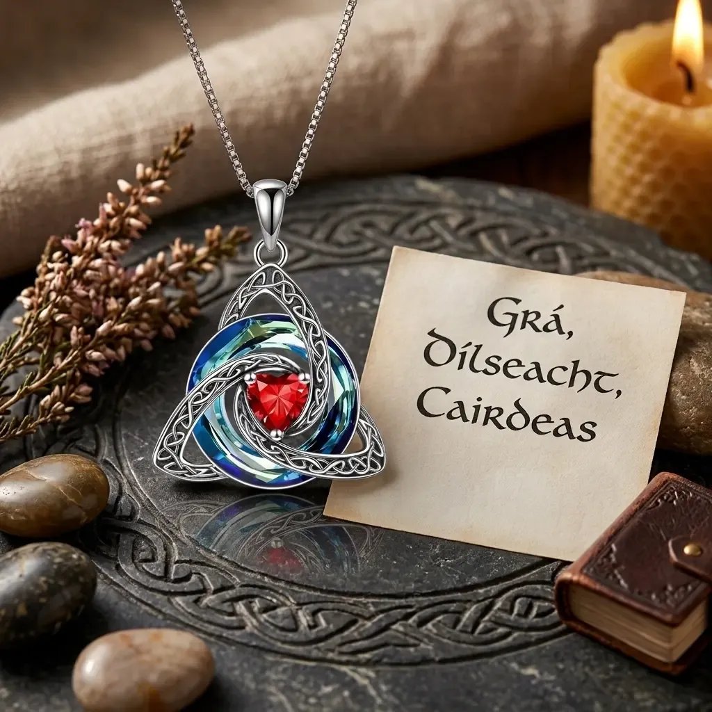 🍀💎 Birthstone Celtic Trinity Knot Necklace — Personalised Irish-Scottish Keepsake in 12 Birthstone Colours
