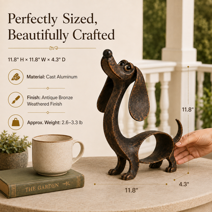 🐾✨ Character That Stays — Dachshund Metal Sculpture in Antique Bronze