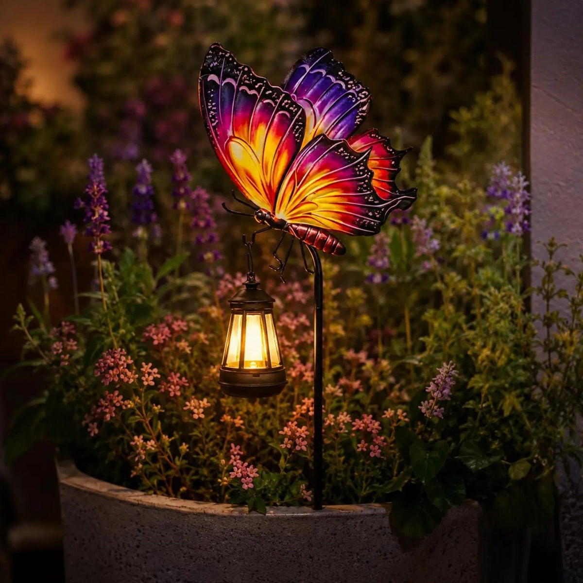 🦋☀️ Solar Butterfly Garden Light — Colourful Wing Decor with Warm Hanging Lantern