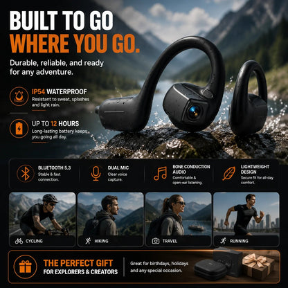 🎧 8MP Smart Camera Open-Ear Headset: Hands-Free POV Video & Audio! 🎥