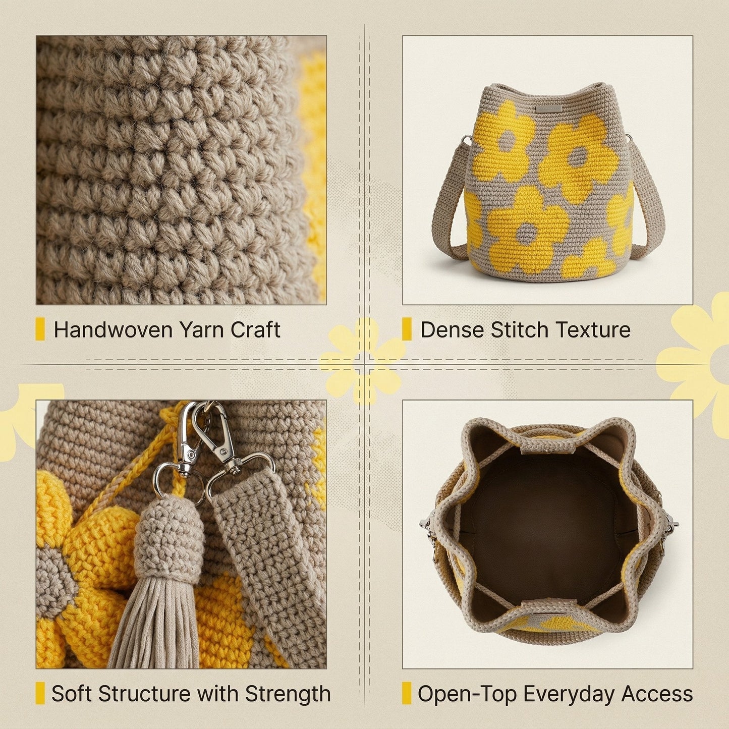 🏆 Promotion 49% OFF🧵🌸Handmade Crochet Flower Tote 🌼✨