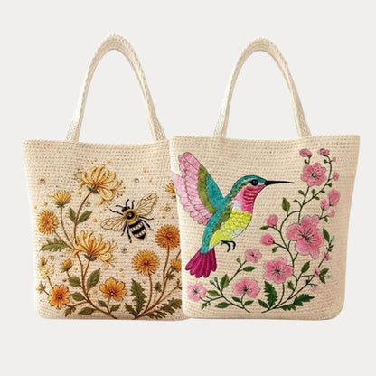🌼 Handmade Crochet Bee Tote Bag: Premium Floral Embroidery & Boho Chic Shoulder Purse! 🐝