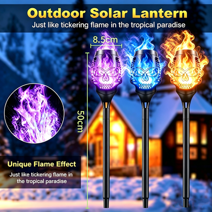 💀 Solar Purple Flickering Skull Flame Torch Lights: Spooky Halloween Outdoor Decor! 🎃