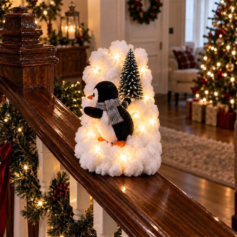 🐧✨ Penguin Staircase Decoration — Festive Illuminated Penguin Parade for Holiday Stairs