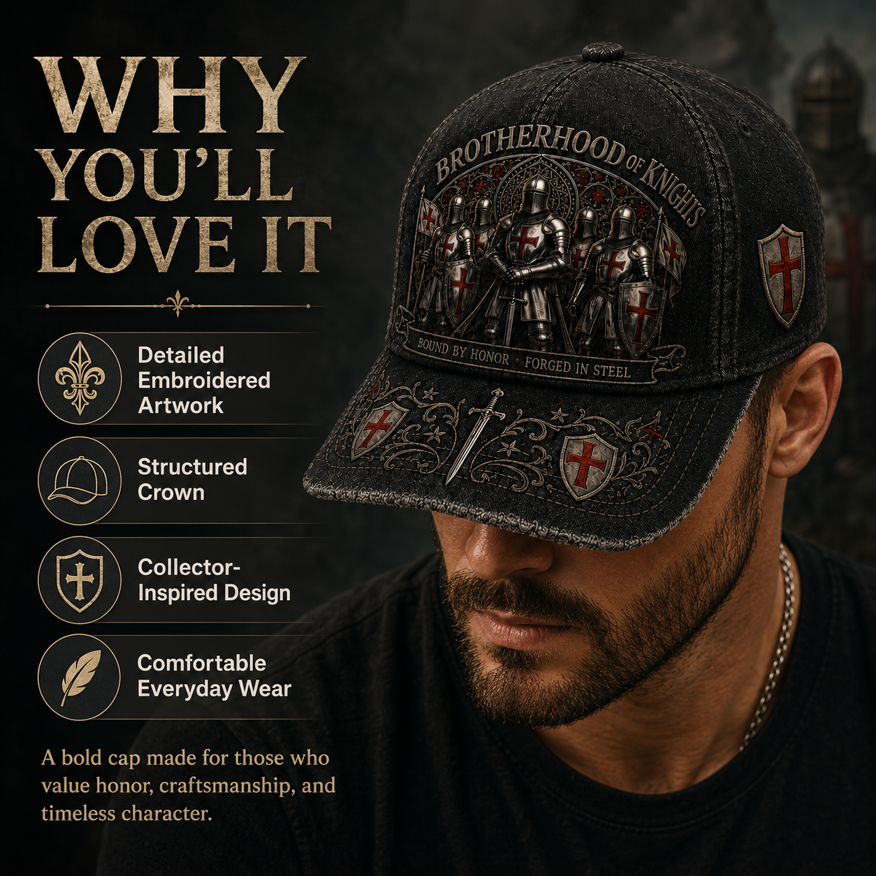 ⚔️ "Brotherhood of Knights" Vintage Cap: Distressed Cotton Baseball Hat for Men! 🛡️