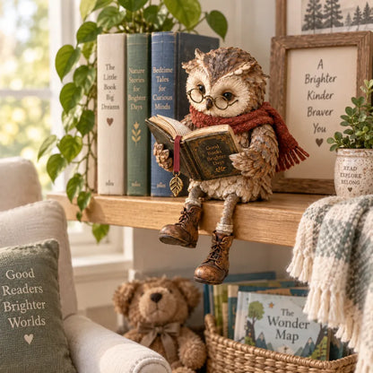 🦉📚 Reading Owl Figurine — Whimsical Book Lover Gift with Glasses, Scarf & Boots