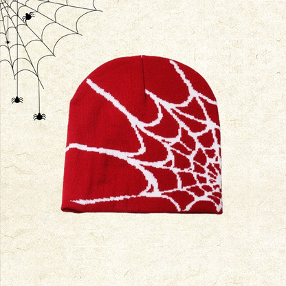 🕸️📼 Y2K Spiderweb Winter Beanie — Alternative Streetwear Hat with Bold Web Graphic