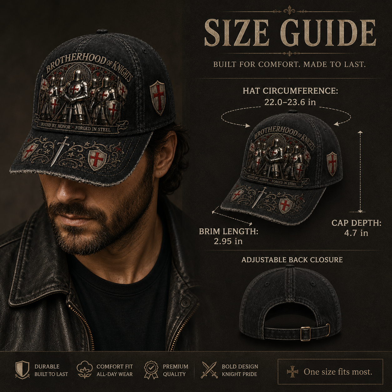 ⚔️ "Brotherhood of Knights" Vintage Cap: Distressed Cotton Baseball Hat for Men! 🛡️