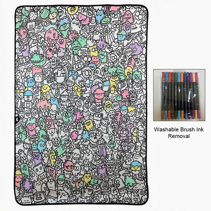 🎨 Color your own cartoon blanket – black & white graffiti, cozy lamb fleece back! 🖍️✨