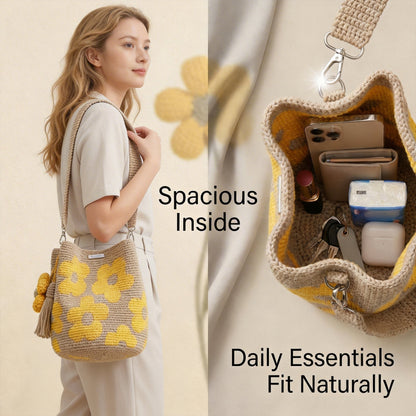 🏆 Promotion 49% OFF🧵🌸Handmade Crochet Flower Tote 🌼✨