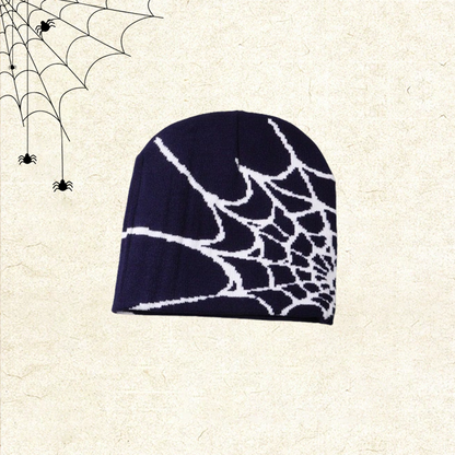 🕸️📼 Y2K Spiderweb Winter Beanie — Alternative Streetwear Hat with Bold Web Graphic