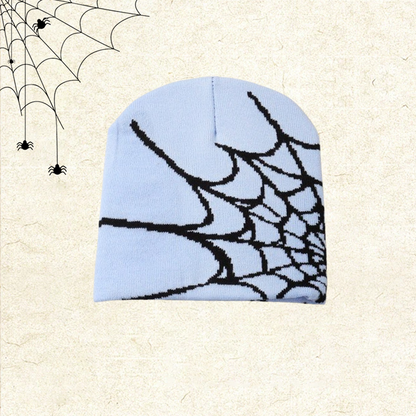 🕸️📼 Y2K Spiderweb Winter Beanie — Alternative Streetwear Hat with Bold Web Graphic