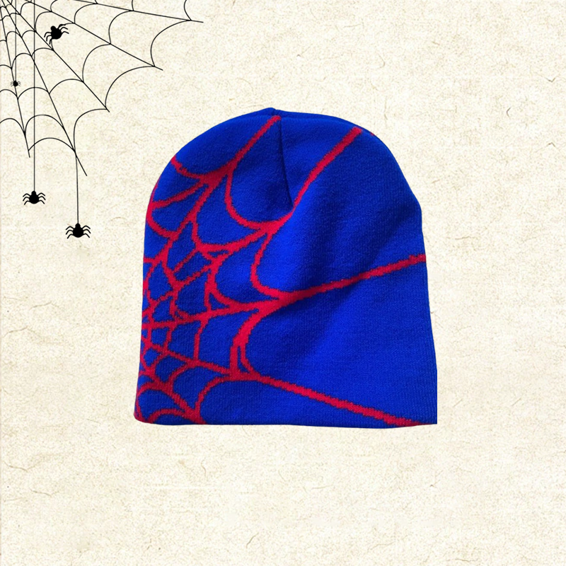 🕸️📼 Y2K Spiderweb Winter Beanie — Alternative Streetwear Hat with Bold Web Graphic