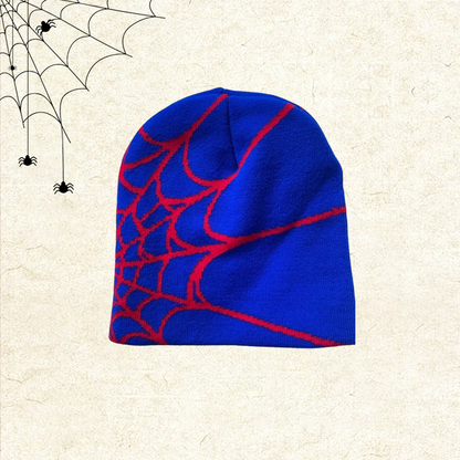 🕸️📼 Y2K Spiderweb Winter Beanie — Alternative Streetwear Hat with Bold Web Graphic