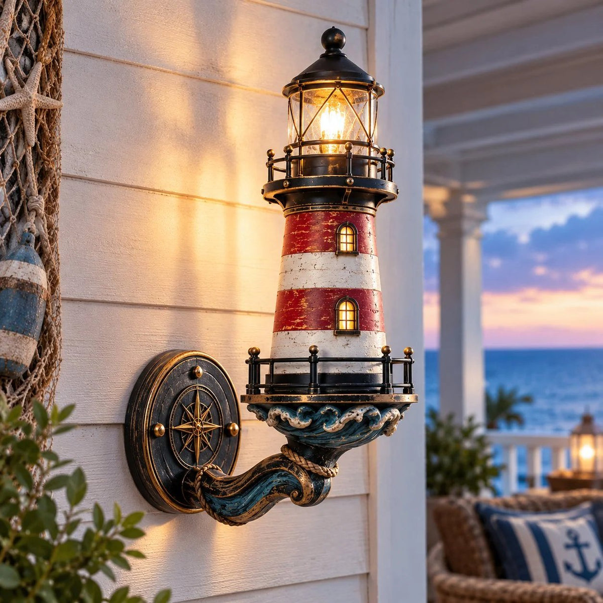 🌊⚓ Vintage Coastal Lighthouse Wall Light — Nautical Glow for Porch, Lake House & Beach Home