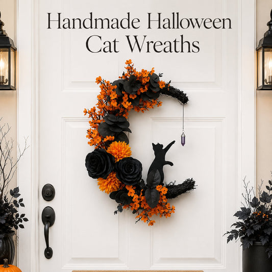 🐈⬛ Black Cat Halloween Wreath: Handcrafted Gothic Door & Autumn Decor! 🌙