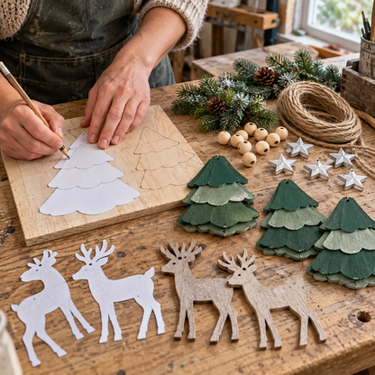 🎄🦌 Handmade Lighted Woodland Christmas Garland — Hand-Painted Trees, Deer & Warm Glow