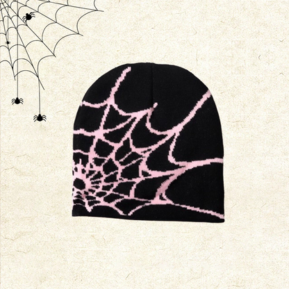 🕸️📼 Y2K Spiderweb Winter Beanie — Alternative Streetwear Hat with Bold Web Graphic