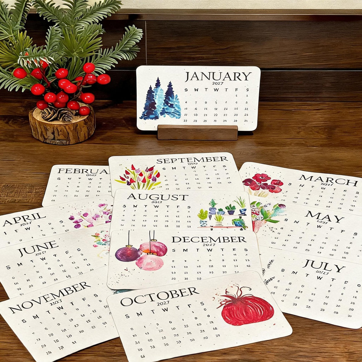 🌱 2027 Seed Paper Calendar — Plantable Eco-Friendly Gift with 12 Botanical Designs