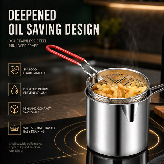 🍟 Mini Deep Fryer Pot with Strainer Basket: Stainless Steel Small-Batch Fryer! 🍳