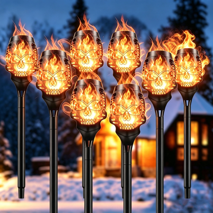💀 Solar Purple Flickering Skull Flame Torch Lights: Spooky Halloween Outdoor Decor! 🎃