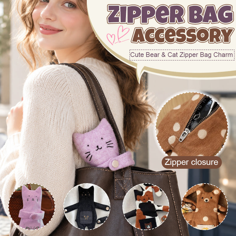 🧸🎀 Cute Bear & Cat Zipper Bag Charm — Playful Storage Pouch for Handbags & Totes