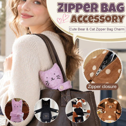 🧸🎀 Cute Bear & Cat Zipper Bag Charm — Playful Storage Pouch for Handbags & Totes