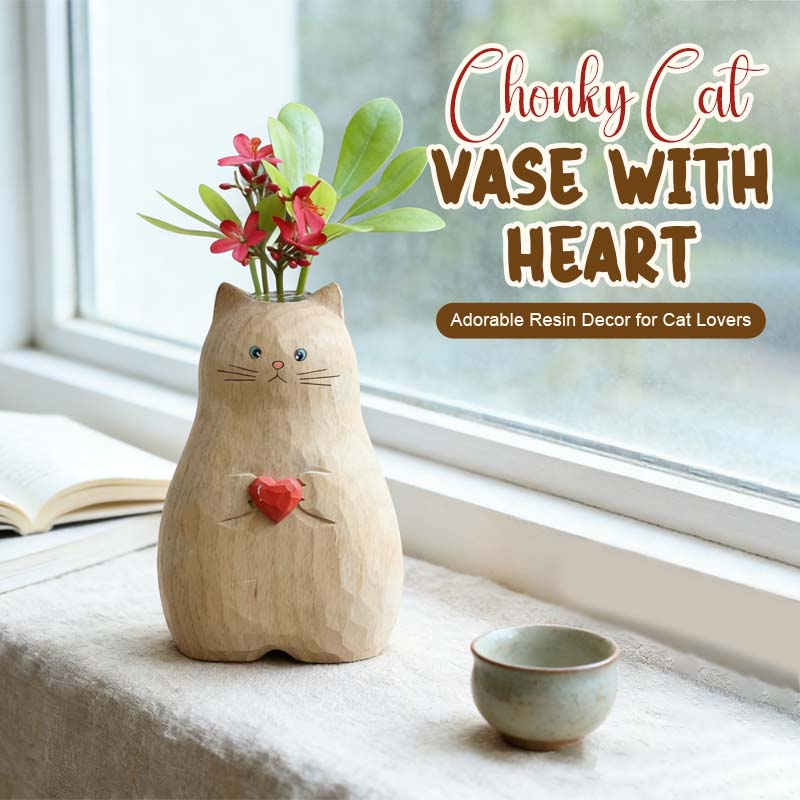 🐱Chonky Cat Vase with Heart❤️