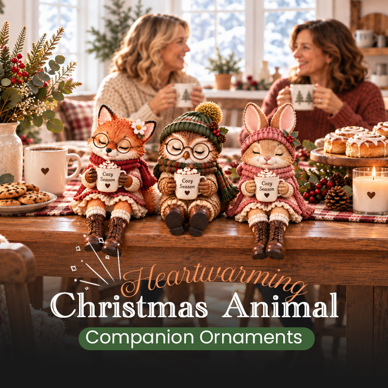 🦊🦉🐰 Cozy Christmas Animal Companion Figurines — Fox, Owl & Bunny with Warm Drink Cups