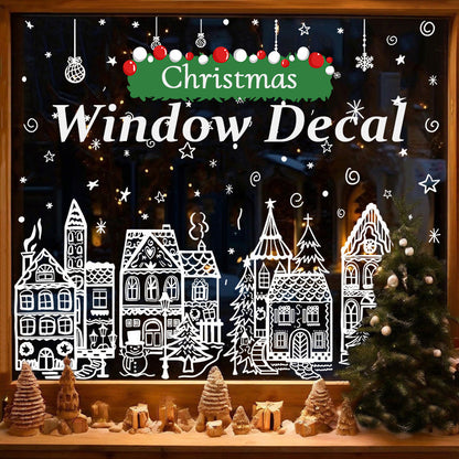 🏘️Christmas Village Window Decals -- Peel & Stick Snowy Scene for Glass Doors & Windows
