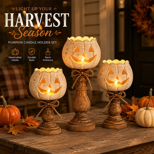 🎃 Cute Pumpkin Candle Holder: Rustic Pedestal Jack-O'-Lantern Decor! 🕯️