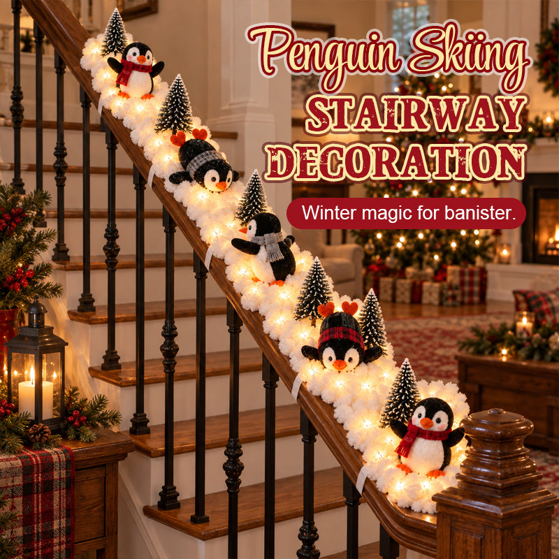 🐧✨ Penguin Staircase Decoration — Festive Illuminated Penguin Parade for Holiday Stairs