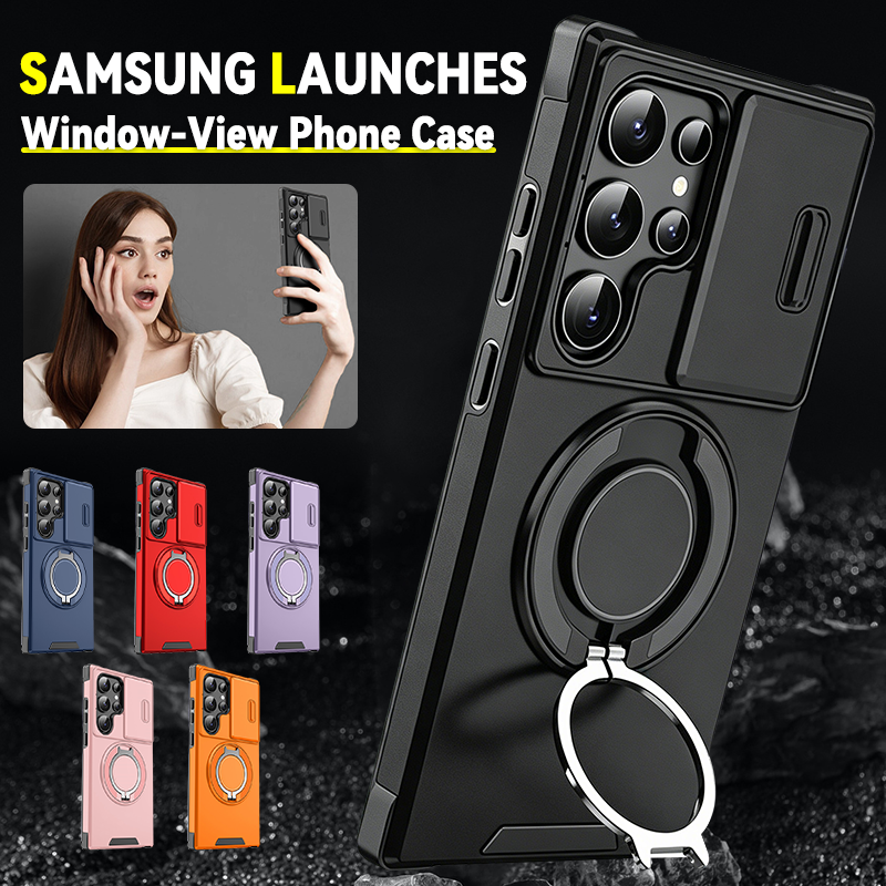 Galaxy S Series Shock-Resistant Case 🛡️ Sliding Camera Cover & 360° Ring Stand 🧲 Magnetic Moun
