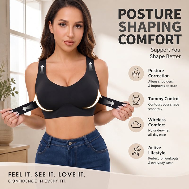 🧘 Women’s Posture Correcting Back-Smoothing Sports Bra: Wireless Support & Front Closure! ✨