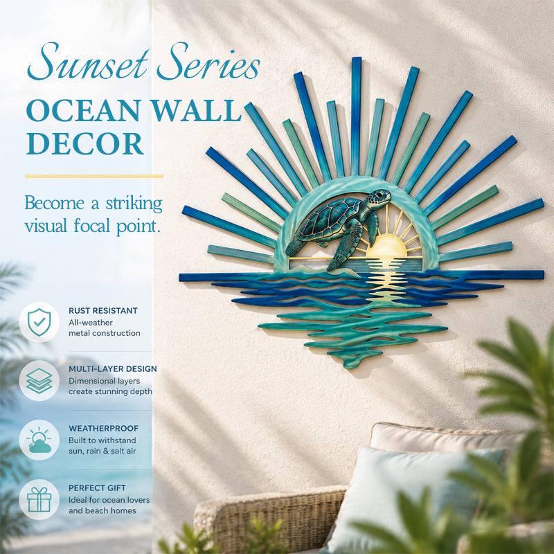 🌊 ‘Legend of the Sunset Tides’ Metal Wall Art: Coastal Ocean Sunset Decor! 🌅