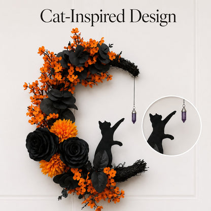 🐈⬛ Black Cat Halloween Wreath: Handcrafted Gothic Door & Autumn Decor! 🌙