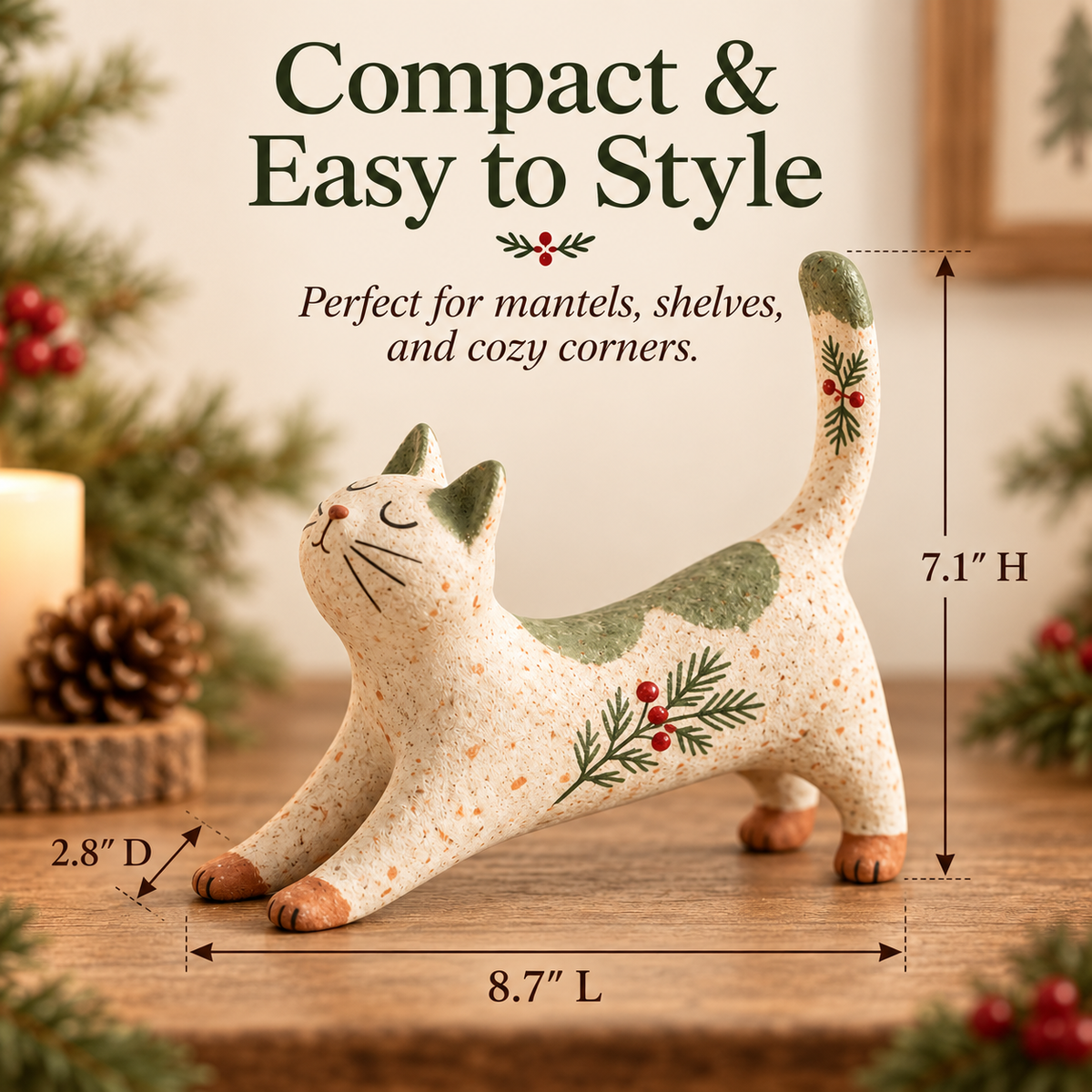 🐈🎄 Woodland Christmas Cat Figurine--a cosy little woodland friend for your holiday home