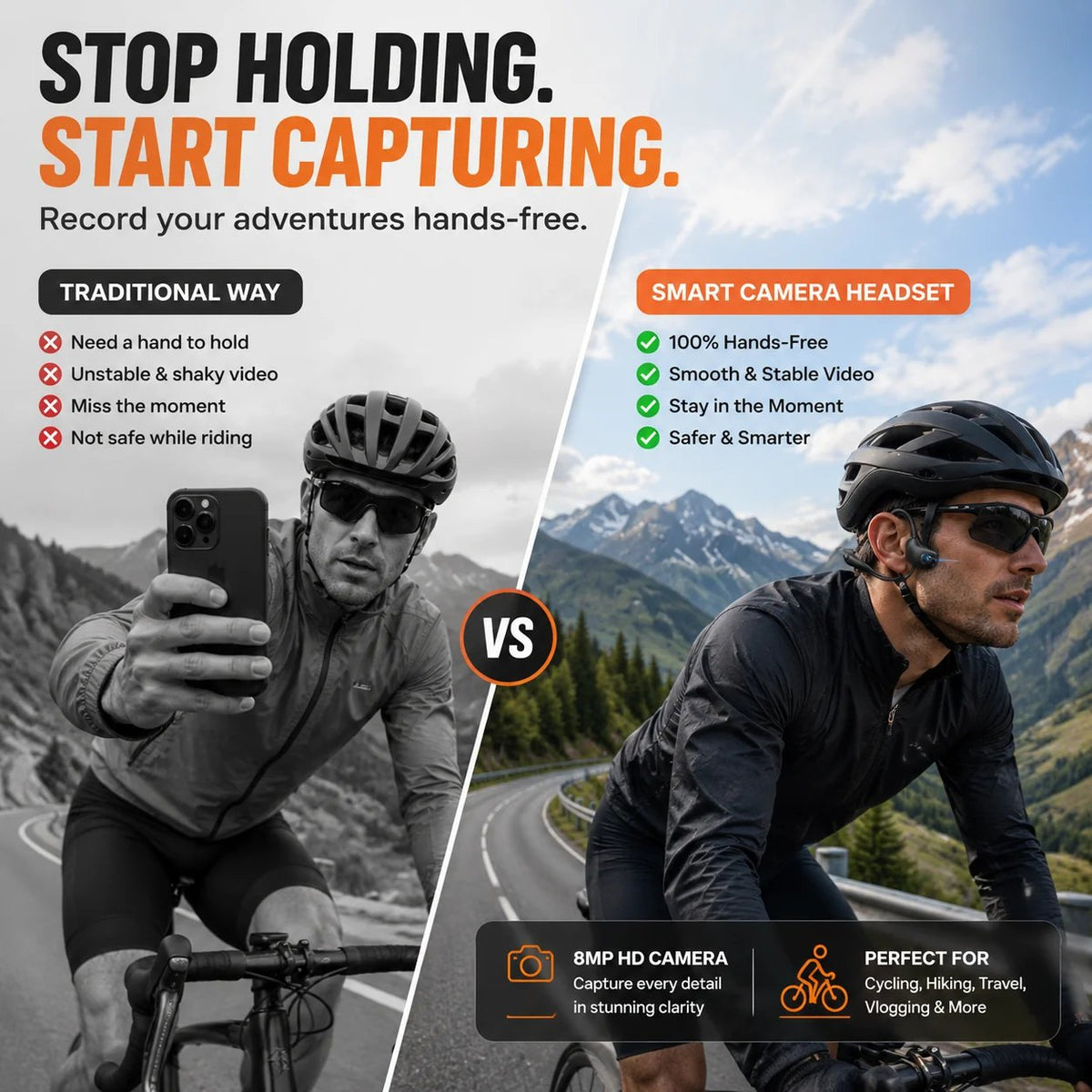 🎧 8MP Smart Camera Open-Ear Headset: Hands-Free POV Video & Audio! 🎥