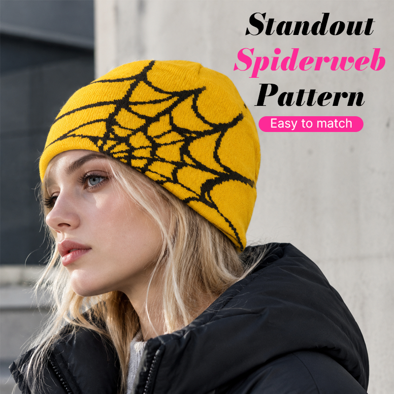 🕸️📼 Y2K Spiderweb Winter Beanie — Alternative Streetwear Hat with Bold Web Graphic