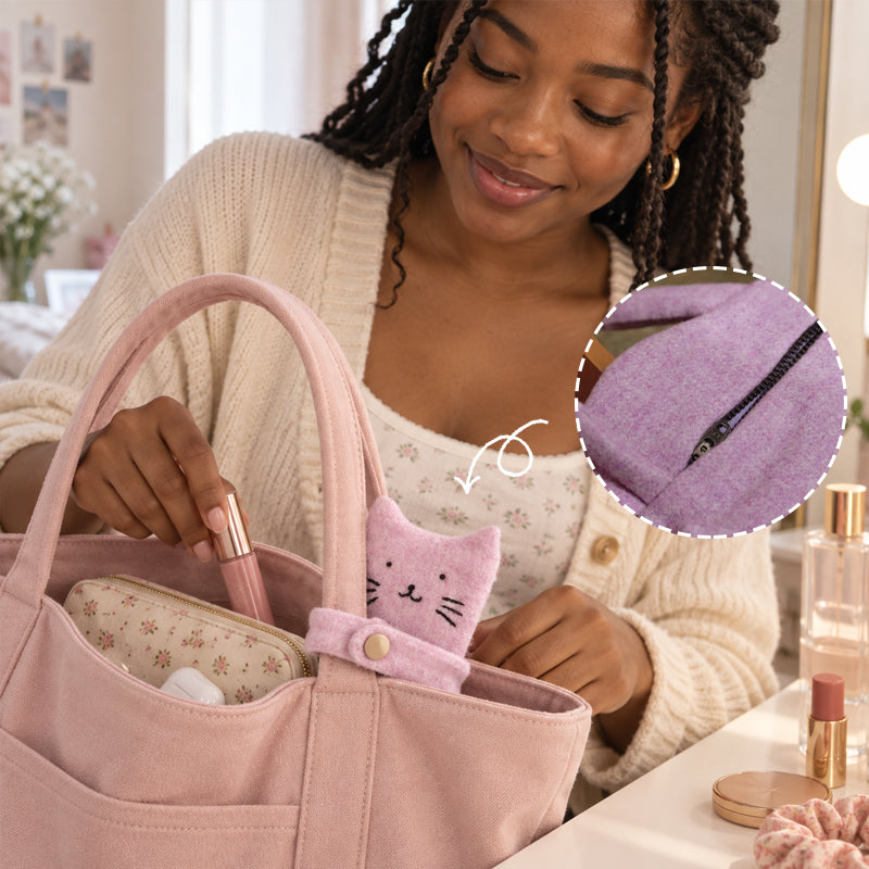 🧸🎀 Cute Bear & Cat Zipper Bag Charm — Playful Storage Pouch for Handbags & Totes