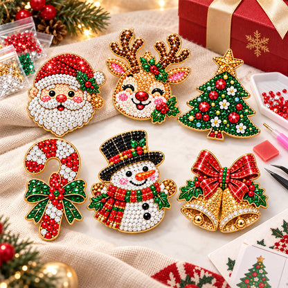 ✨🎄 DIY Christmas Diamond Painting Brooch Kit — 6 Festive Designs, Wearable Sparkle