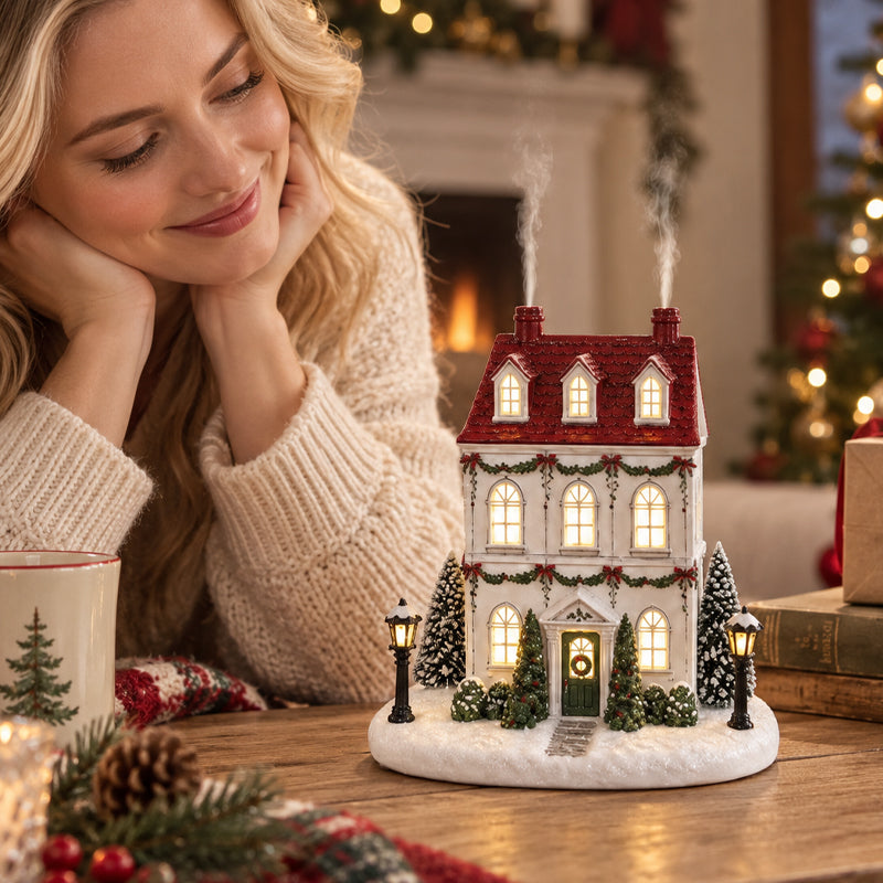🎄✨ Mistletoe Lane Christmas House Diffuser — Festive Holiday Village Diffuser with Glowing Windows & Charming Chimney Mist