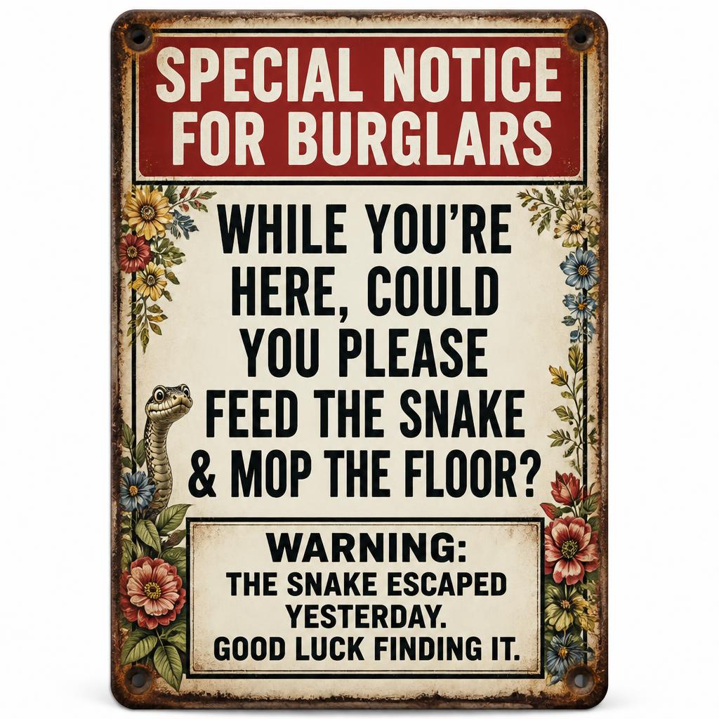 🐍 "Going Away?" Funny Snake Metal Sign — Psychological Burglar Deterrent for Garden & Gate 🔒
