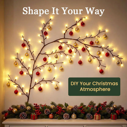 🕯️✨ Warm White LED Branch Light — Flexible Christmas Wall Decor with 8 Lighting Modes
