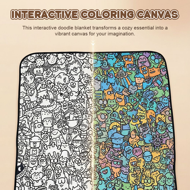 🎨 Color your own cartoon blanket – black & white graffiti, cozy lamb fleece back! 🖍️✨