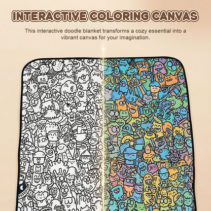🎨 Color your own cartoon blanket – black & white graffiti, cozy lamb fleece back! 🖍️✨