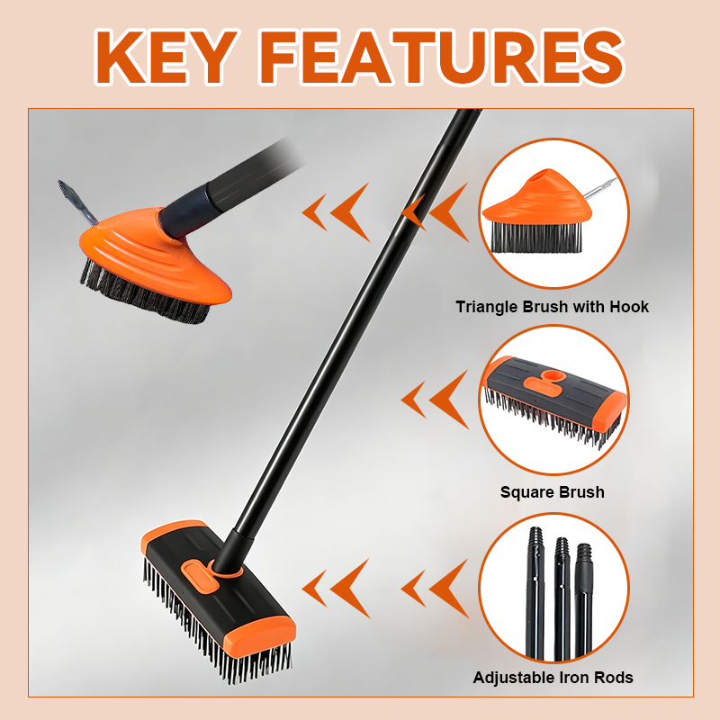🪨 Weeds in driveway cracks? One brush scrapes, rakes, and sweeps them away! 🧹💥